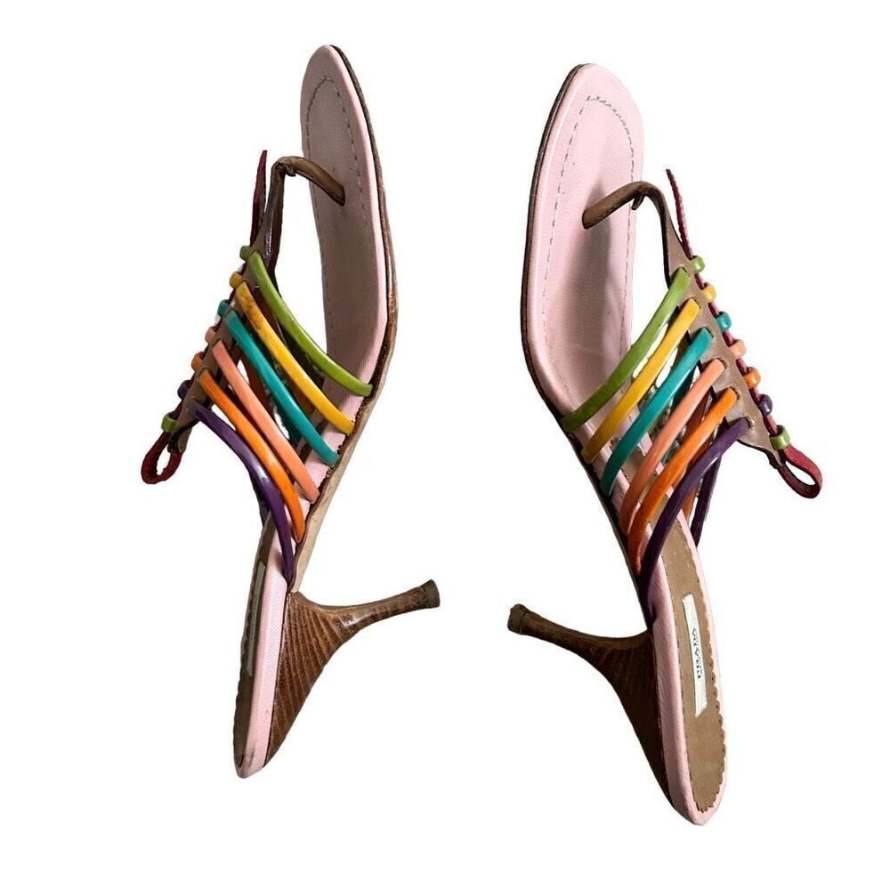 Prada Vera Cuoio Rainbow Strapped Kitten Heel Sandals - Picture 3 of 9